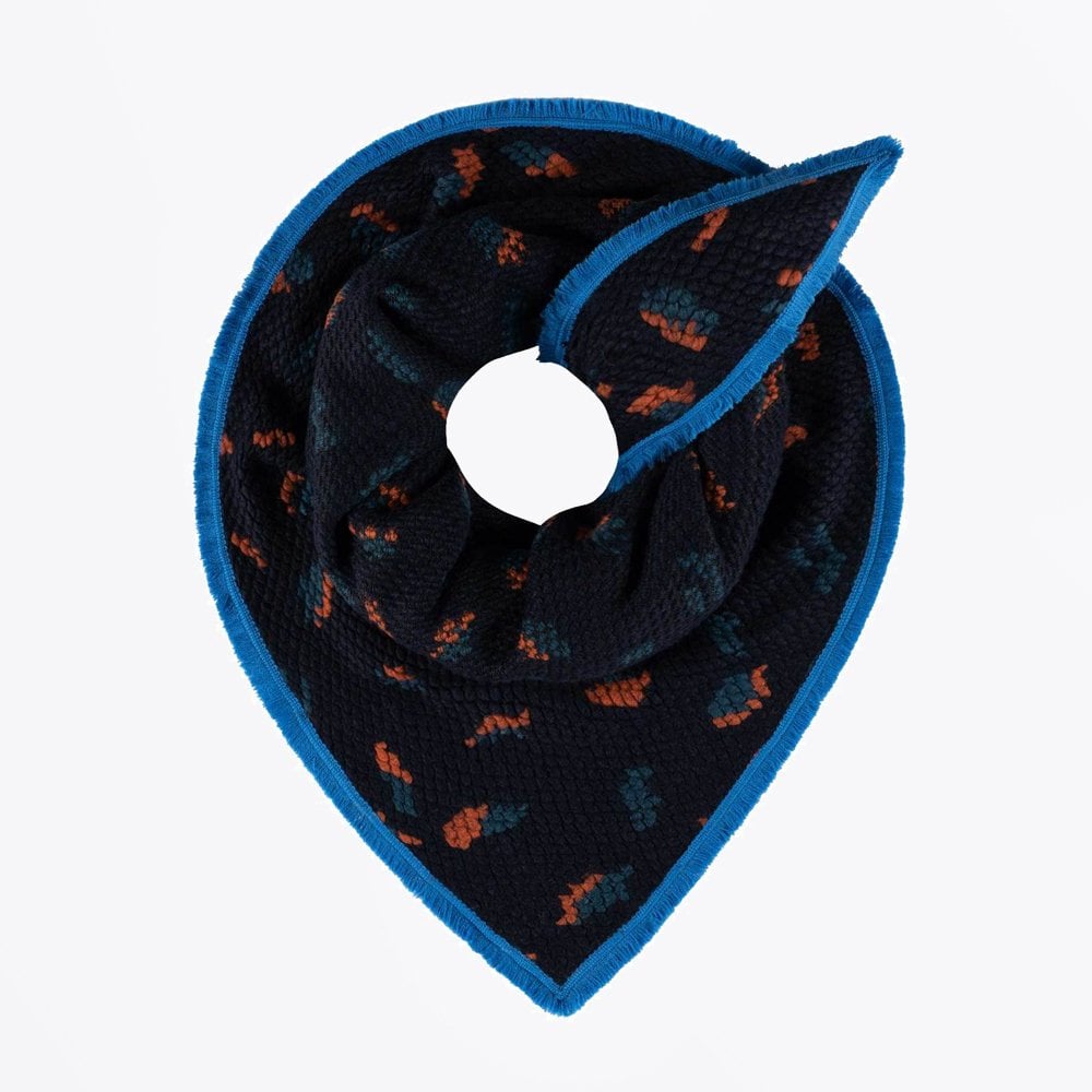 Pom Leopard Print Shawl - Blue/Multi