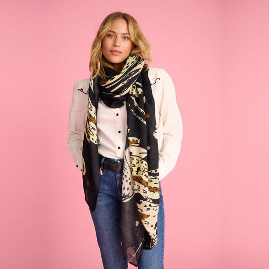 - Paradise Birds Print Shawl - Black/Multi