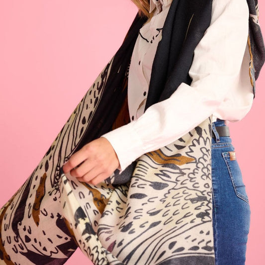 - Paradise Birds Print Shawl - Black/Multi