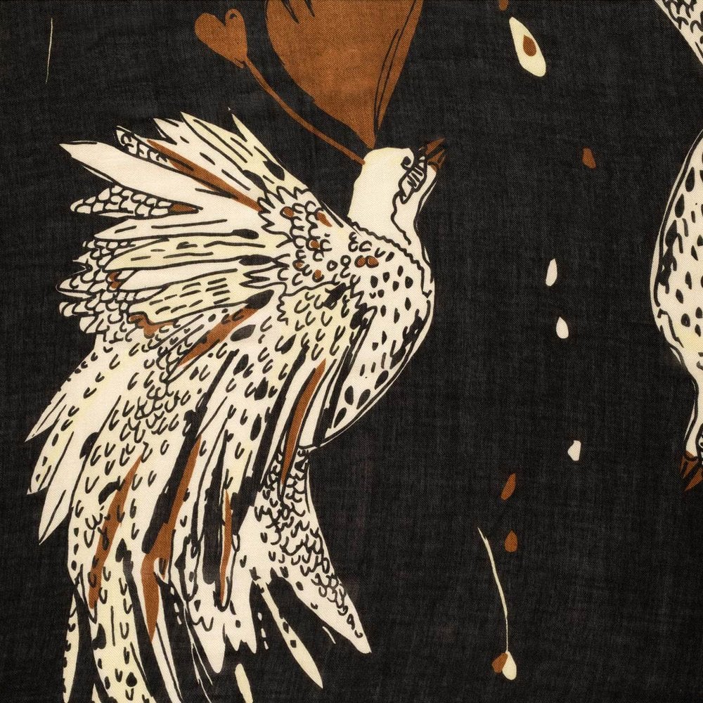 - Paradise Birds Print Shawl - Black/Multi
