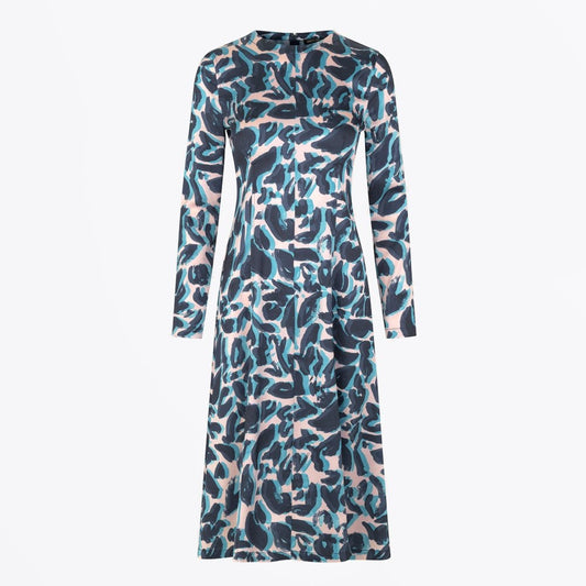 - Paula - Abstract Leaf Midi Dress - Blue