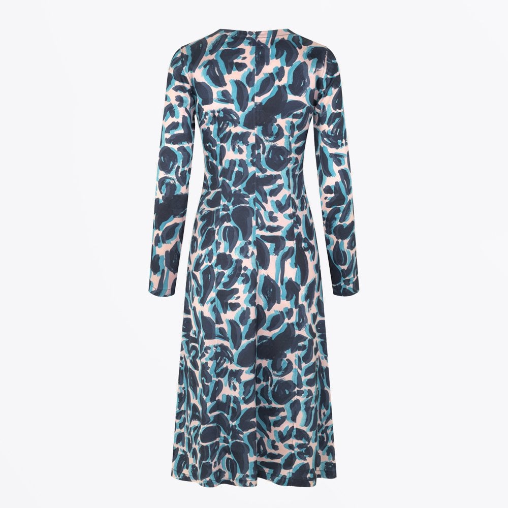 - Paula - Abstract Leaf Midi Dress - Blue