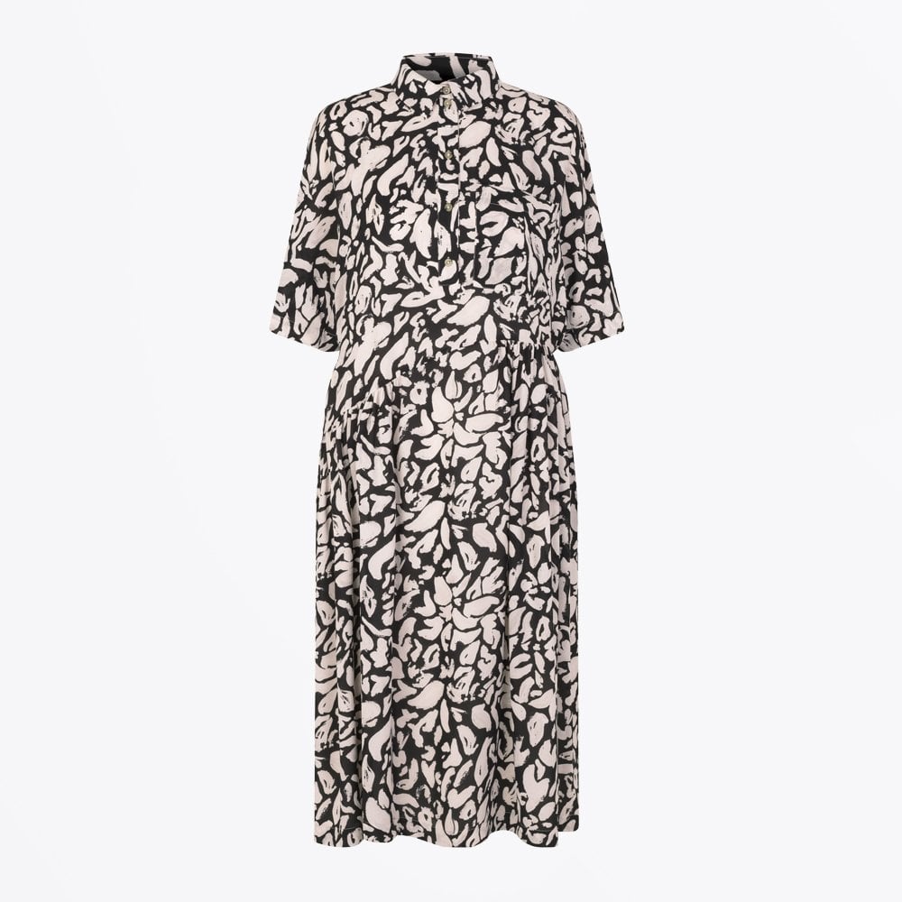 Stine Hunter - Leaf Print Dress - Pink/Black