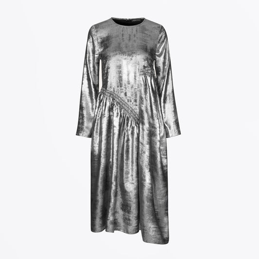 Ilona - Metallic Asymmetrical Dress - Silver