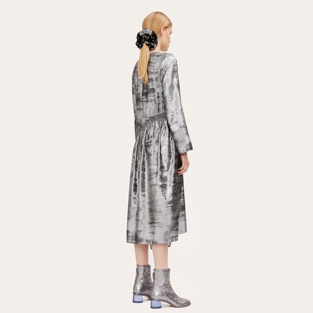 Ilona - Metallic Asymmetrical Dress - Silver
