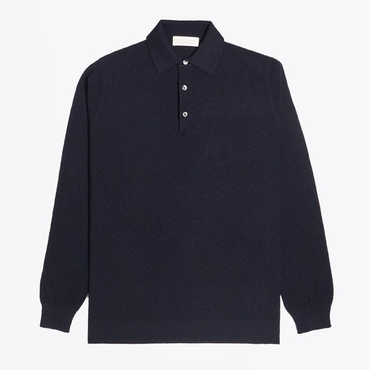 Merino Wool Polo Shirt - Navy