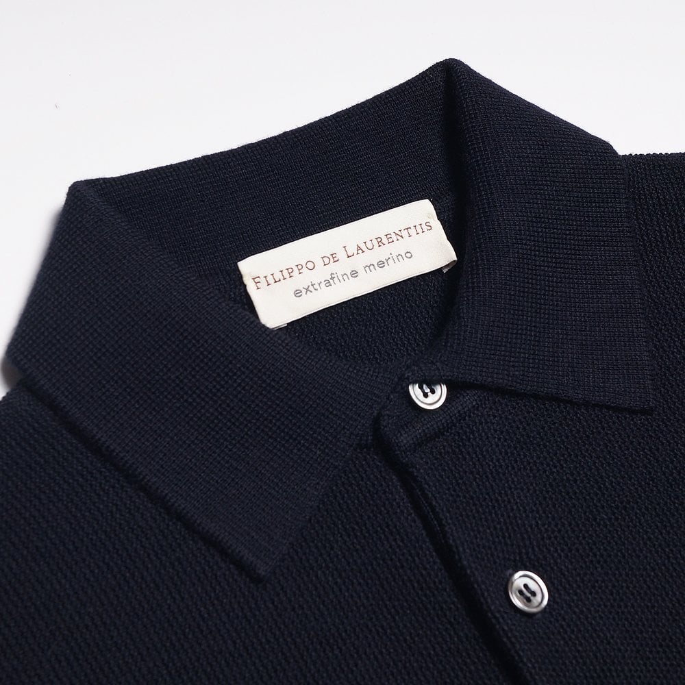 Merino Wool Polo Shirt - Navy