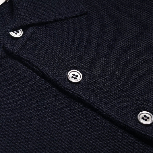 Merino Wool Polo Shirt - Navy