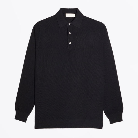 Merino Wool Polo Shirt - Black