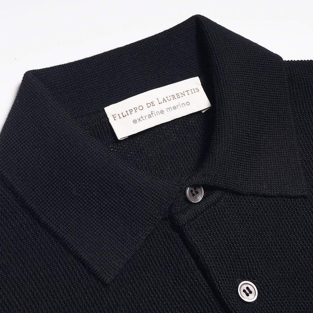 Merino Wool Polo Shirt - Black