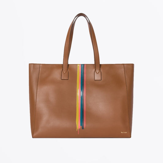 Leather 'Painted Stripe' Tote Bag - Tan