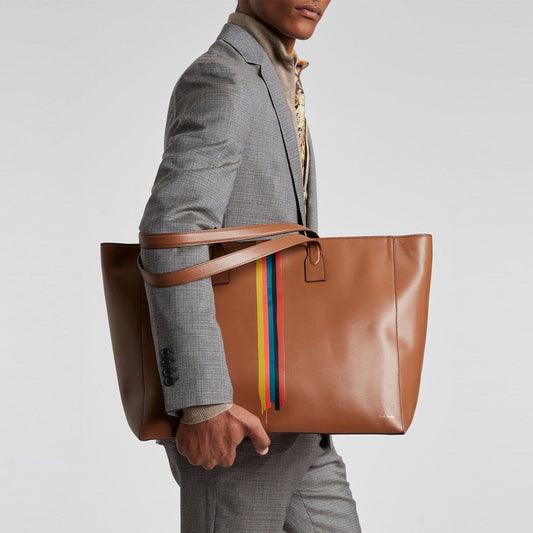 Leather 'Painted Stripe' Tote Bag - Tan