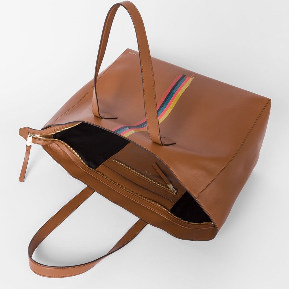 Leather 'Painted Stripe' Tote Bag - Tan