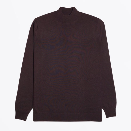 - Wool Turtleneck Pullover - Burgundy/Brown