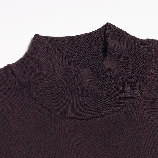 - Wool Turtleneck Pullover - Burgundy/Brown