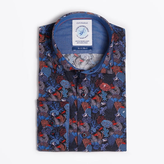 - Coral Print Shirt - Navy/Red