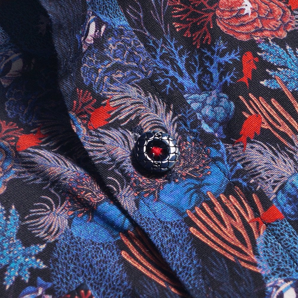 - Coral Print Shirt - Navy/Red