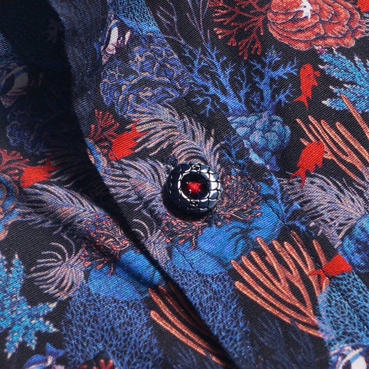 - Coral Print Shirt - Navy/Red