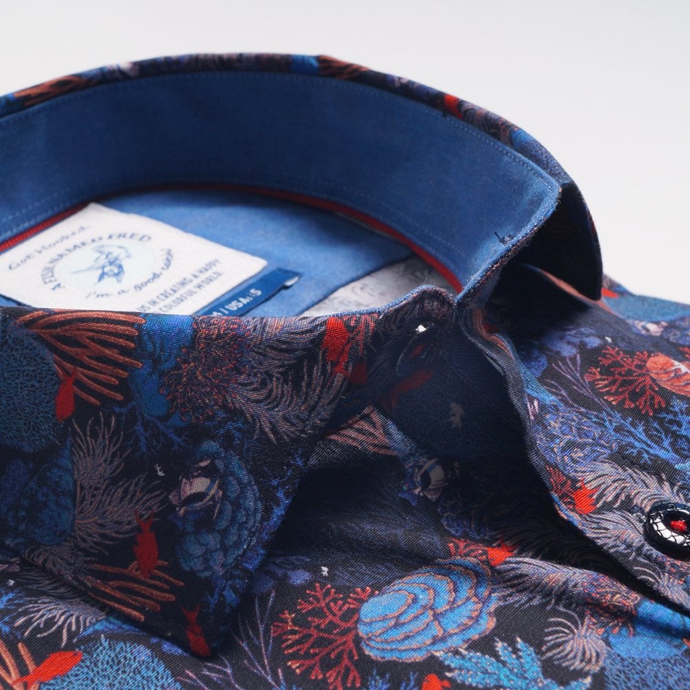 - Coral Print Shirt - Navy/Red