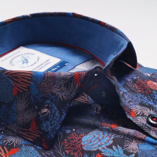- Coral Print Shirt - Navy/Red