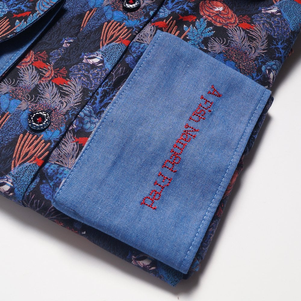 - Coral Print Shirt - Navy/Red