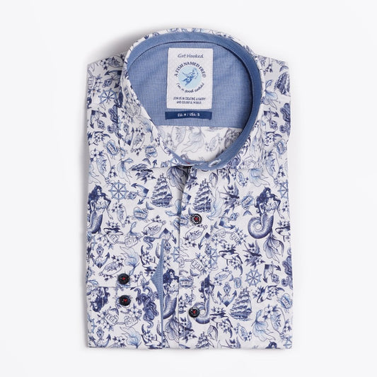 Mermaid Print Shirt - Blue/White
