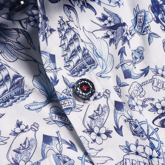 Mermaid Print Shirt - Blue/White