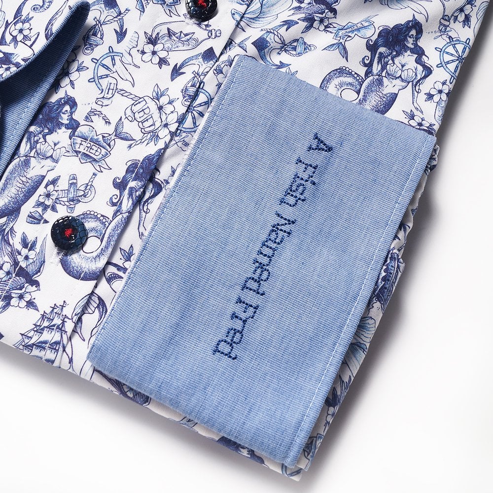 - Mermaid Print Shirt - Blue/White