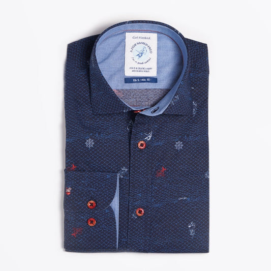 Nautical Print Shirt - Navy Blue