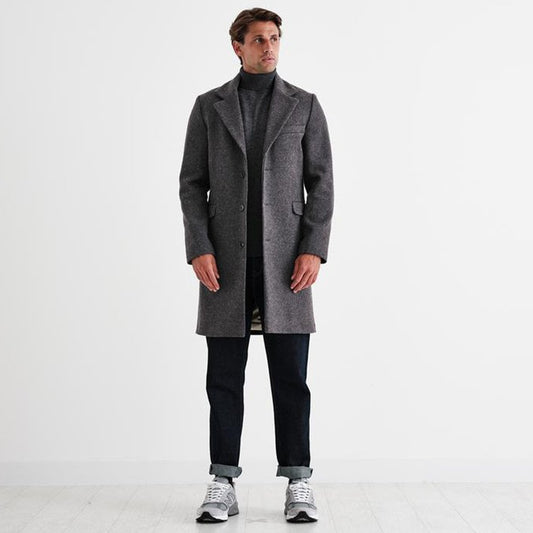 Kray - Herringbone Wool Coat - Charcoal