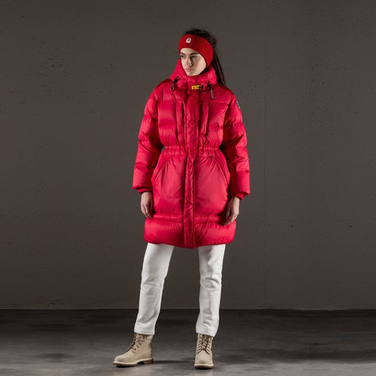 - Eira - Drawstring Waist Puffer Coat - Red