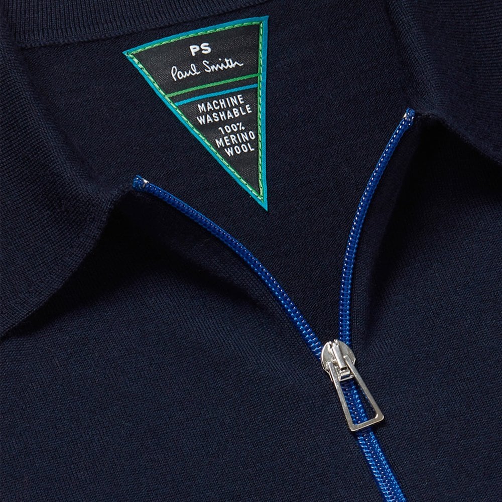 Merino Zip-Neck Long-Sleeve Polo Shirt - Navy