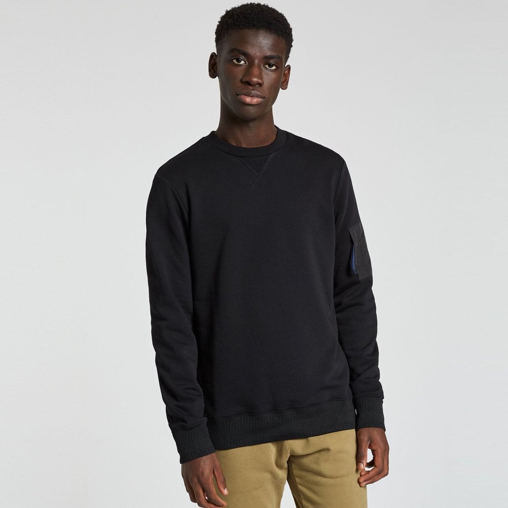 - Cotton Sweatshirt With Sleeve-Pocket - Black