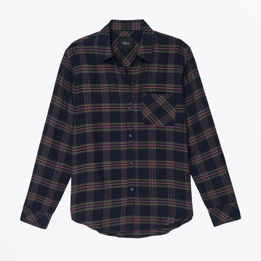 - Angelica - Flannel Plaid Shirt - Navy/Pink