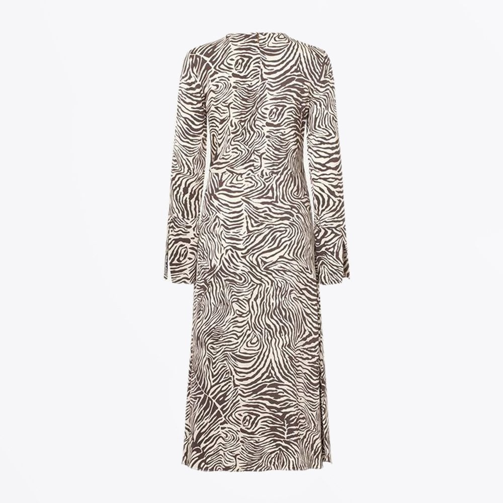- Zebra Print Midi Dress - Brown/Off-White