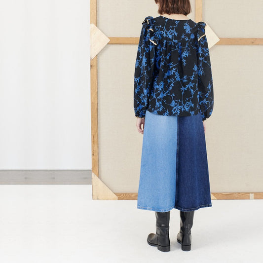 - Nute - Button Denim Skirt - Blue