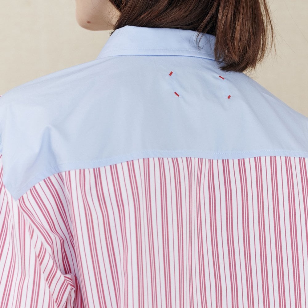 - Noel - Stripe Bib Shirt - Red/Blue