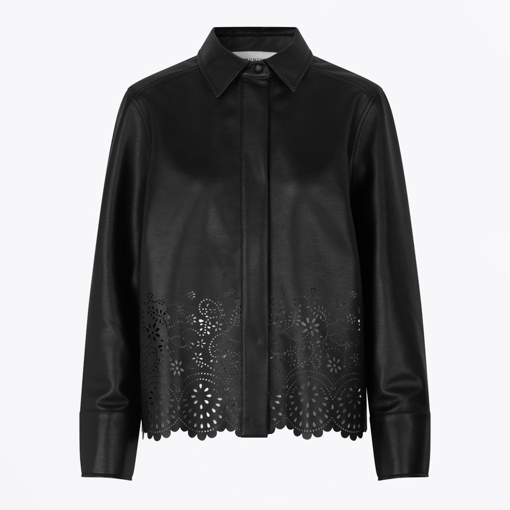 Munthe Nik - Leather Laser Cut Shirt - Black