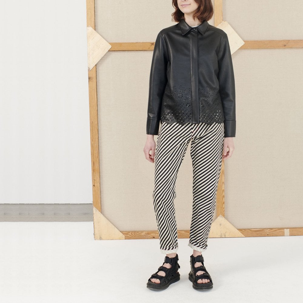 Nik - Leather Laser Cut Shirt - Black