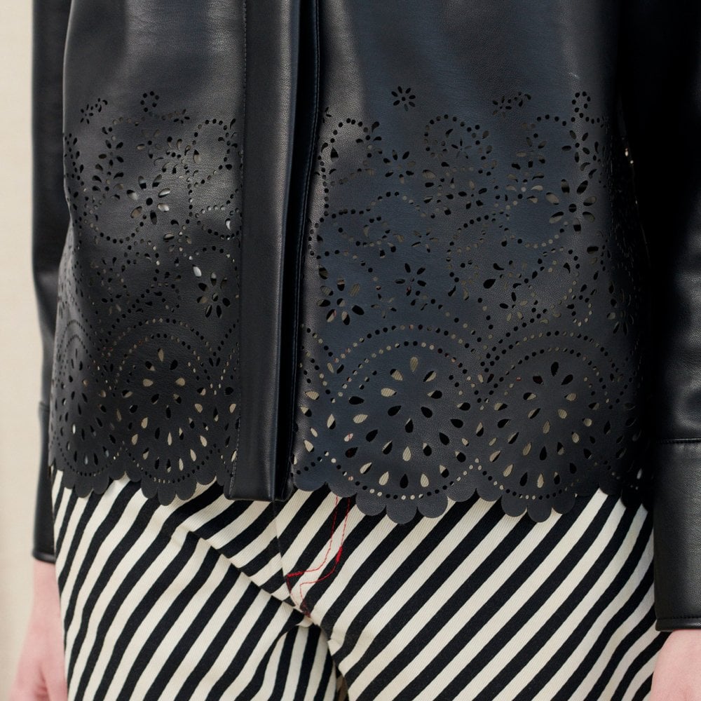 Munthe Nik - Leather Laser Cut Shirt - Black