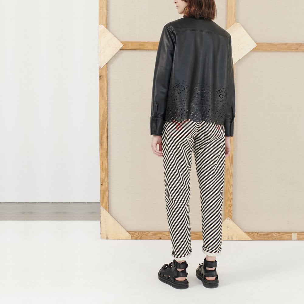 Nik - Leather Laser Cut Shirt - Black