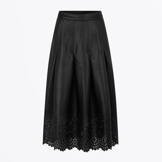 Neil - Laser Cut Leather Skirt - Black
