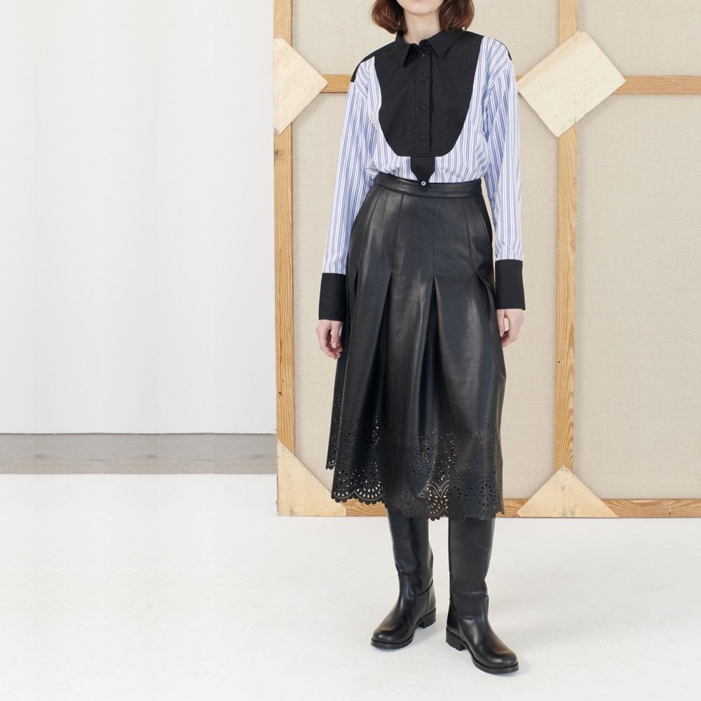 Neil - Laser Cut Leather Skirt - Black