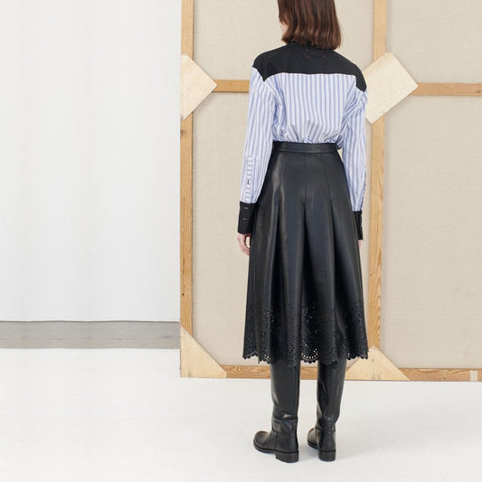 Neil - Laser Cut Leather Skirt - Black