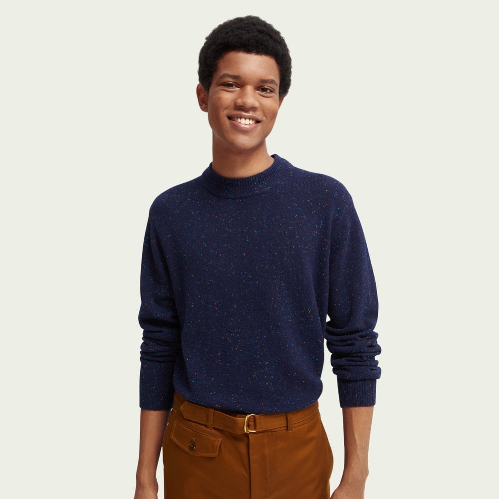 - Speckled Wool-Blend Sweater - Navy Blue