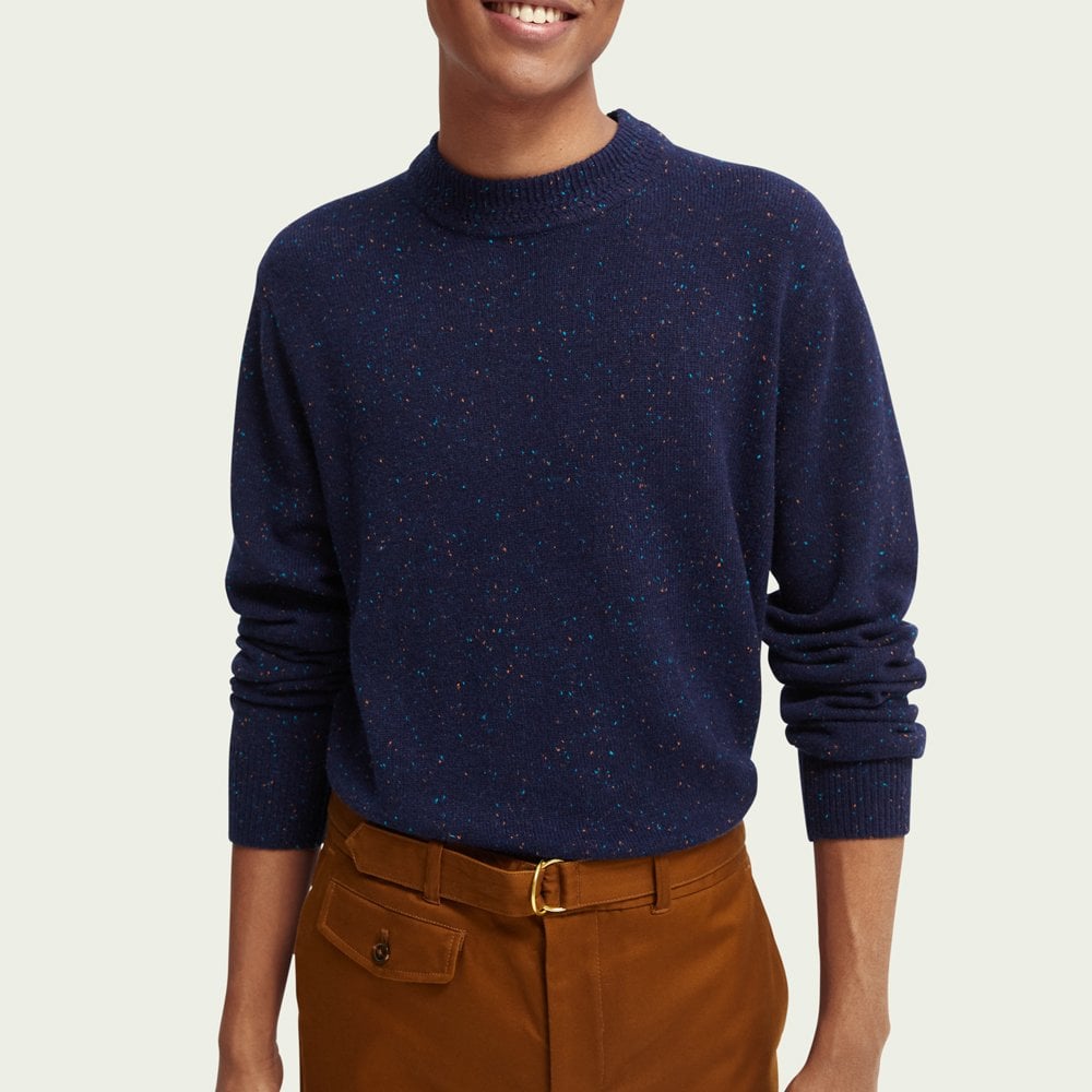 - Speckled Wool-Blend Sweater - Navy Blue
