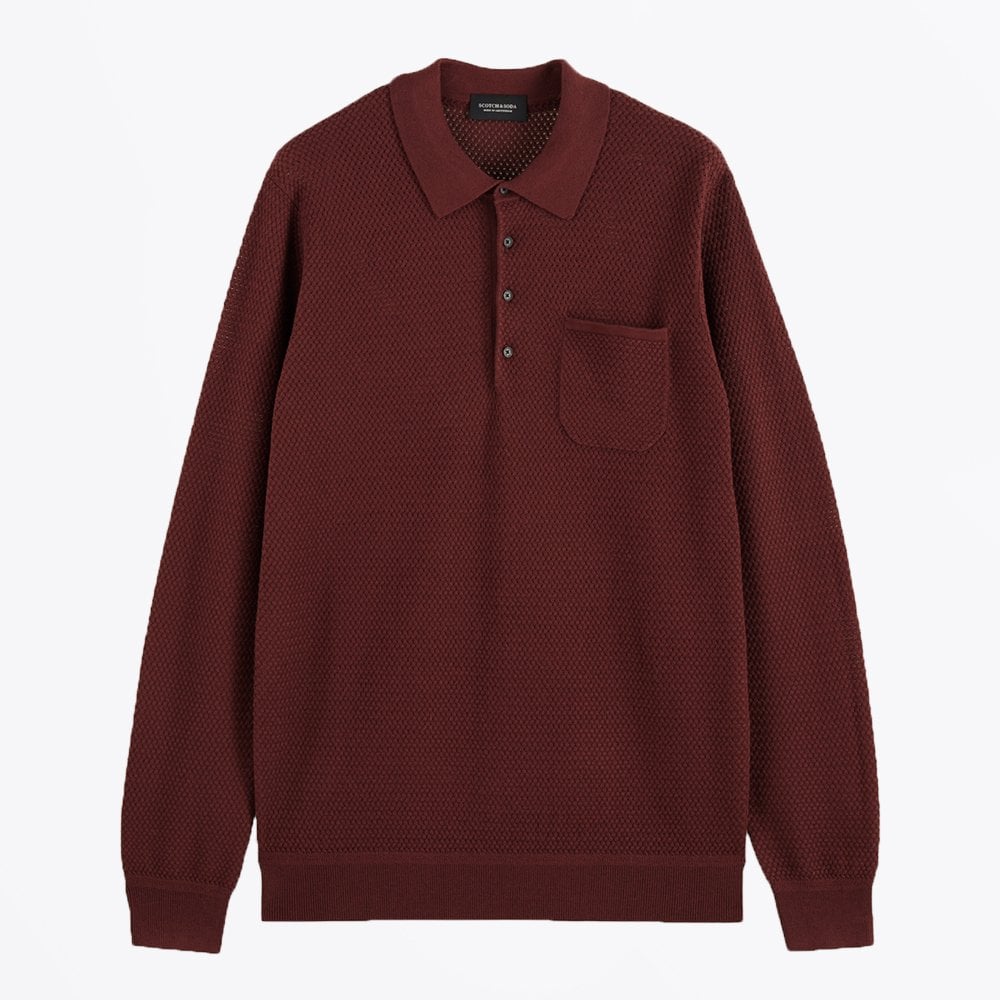 Scotch Long-Sleeve Knitted Polo - Burgundy
