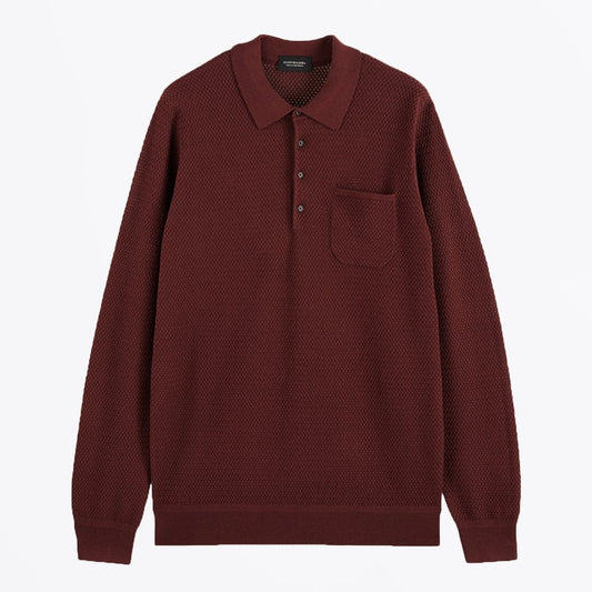 Long-Sleeve Knitted Polo - Burgundy