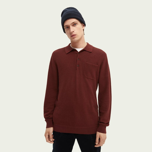 Long-Sleeve Knitted Polo - Burgundy