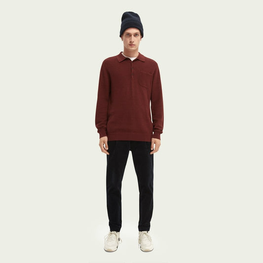 Long-Sleeve Knitted Polo - Burgundy